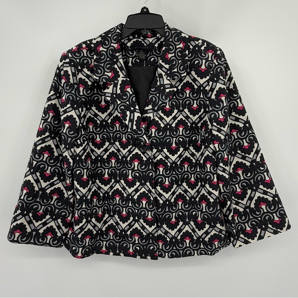 * SilkLand Chic 100% Silk Black and Pink Patterned Jacket